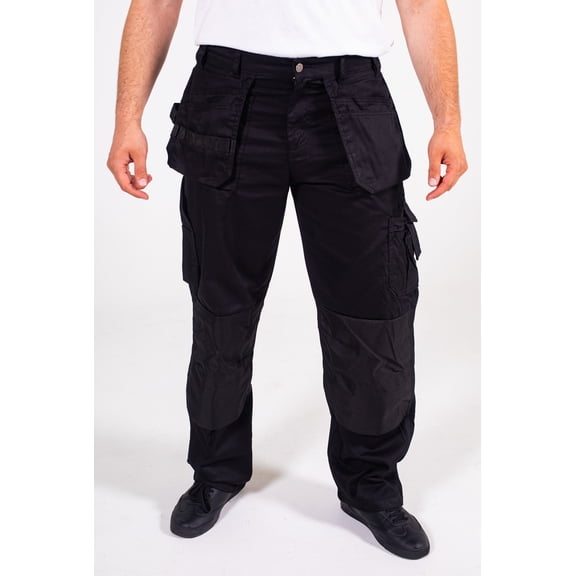 Skylinewears Men cargo pants Workwear Trousers Utility Work Pants with Cordura Knee Reinforcement Black W36-L30