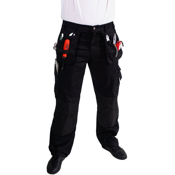 Skylinewears Men cargo pants Workwear Trousers Utility Work Pants with Cordura Knee Reinforcement Black W40-L32