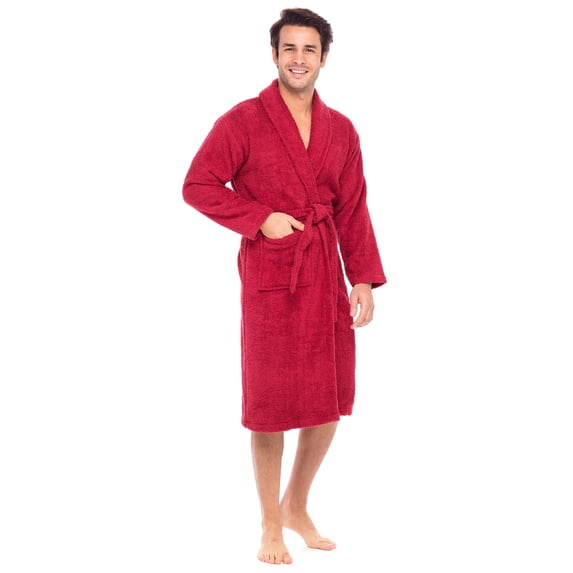 Skylinewears Men’s Luxury Robe 100% Cotton Terry Robe Shawl Collar Kimono Bathrobe Spa Robe Lightweight Soft Sleepwear Shower Robe Gowns for Men