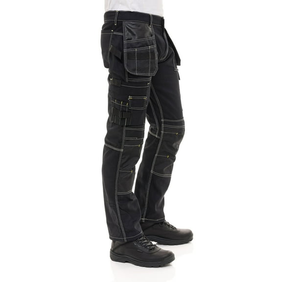 Skylinewears Mens Construction Pants Utility Tool Pockets Carpenter Cordura Knee Reinforced Work Wear Safety Trousers B2 Black W30-L30