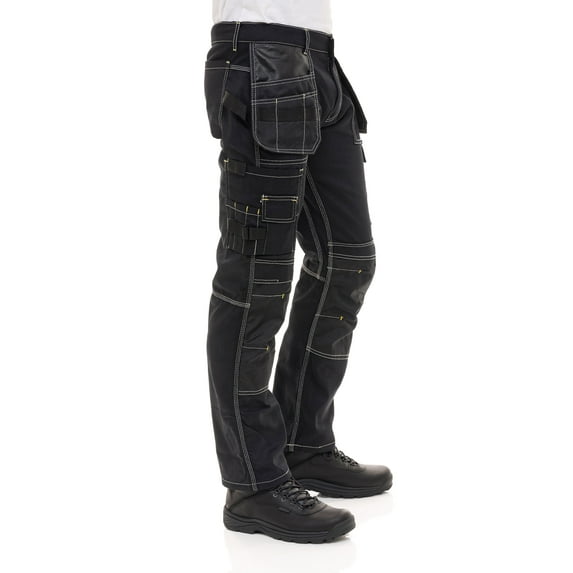 Skylinewears Mens Construction Pants Utility Tool Pockets Carpenter Cordura Knee Reinforced Work Wear Safety Trousers B2 Black W30-L34