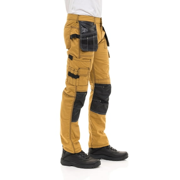 Skylinewears Mens Construction Pants Utility Tool Pockets Carpenter Cordura Knee Reinforced Work Wear Safety Trousers B2 Khaki W36-L30