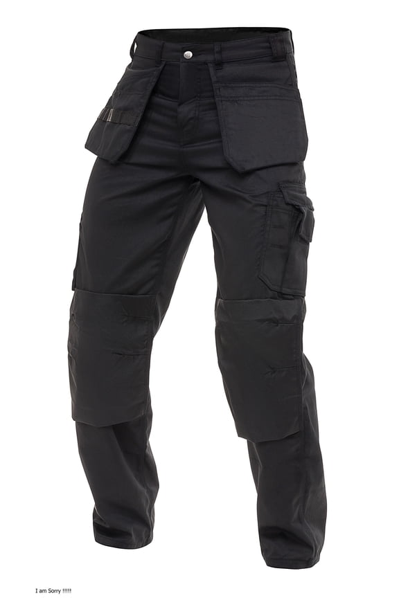 Mens Cordura Pants Carpenter Construction Utility Tool Pockets Heavy Duty Knee Reinforced Work Wear Safety Trousers B3 Black W30-L30