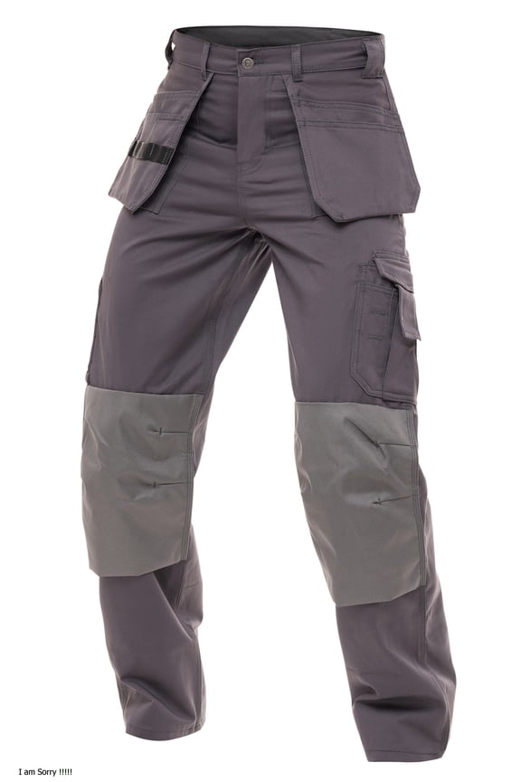 Mens Cordura Pants Carpenter Construction Utility Tool Pockets Heavy Duty Knee Reinforced Work Wear Safety Trousers B3 Gray W30-L32