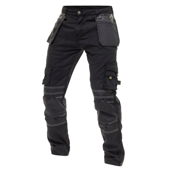 Skylinewears Mens Cordura Utility Tool Pockets Pants Carpenter Heavy Duty Knee Reinforced Safety Work Wear Trousers B1 Black W30-L34