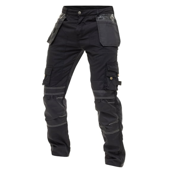 Skylinewears Mens Cordura Utility Tool Pockets Pants Carpenter Heavy Duty Knee Reinforced Safety Work Wear Trousers B1 Black W32-L32
