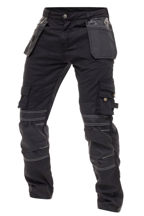 Mens Cordura Utility Tool Pockets Pants Carpenter Heavy Duty Knee Reinforced Safety Work Wear Trousers B1 Black W36-L34