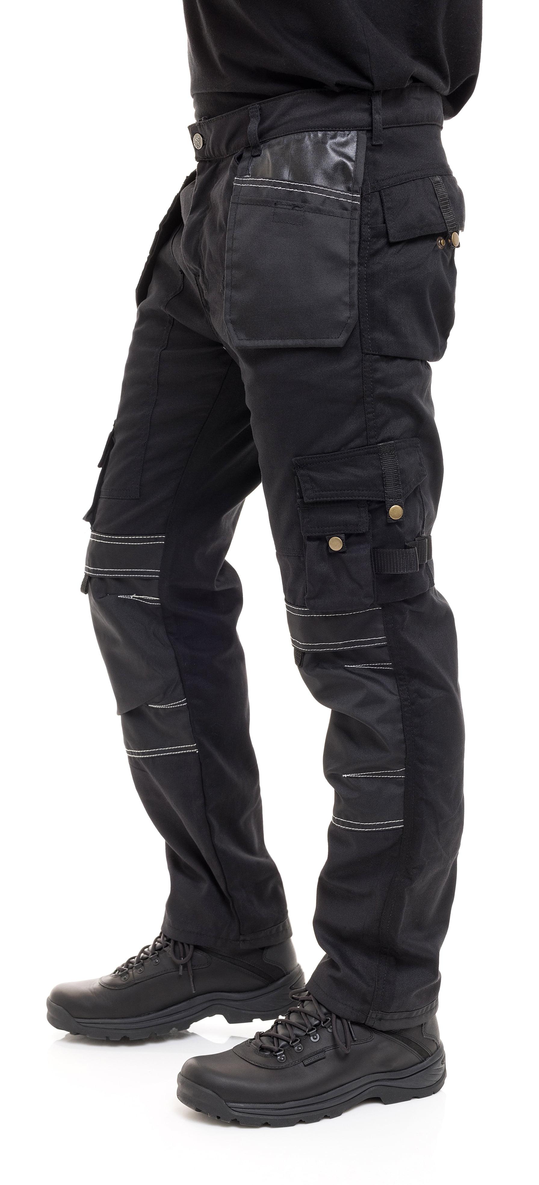 Skylinewears Mens Cordura Utility Tool Pockets Pants Carpenter Heavy Duty  Knee Reinforced Safety Work Wear Trousers B1 Black W38-L32
