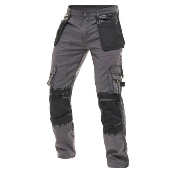 Skylinewears Mens Cordura Utility Tool Pockets Pants Carpenter Heavy Duty Knee Reinforced Safety Work Wear Trousers B1 Gray W36-L32