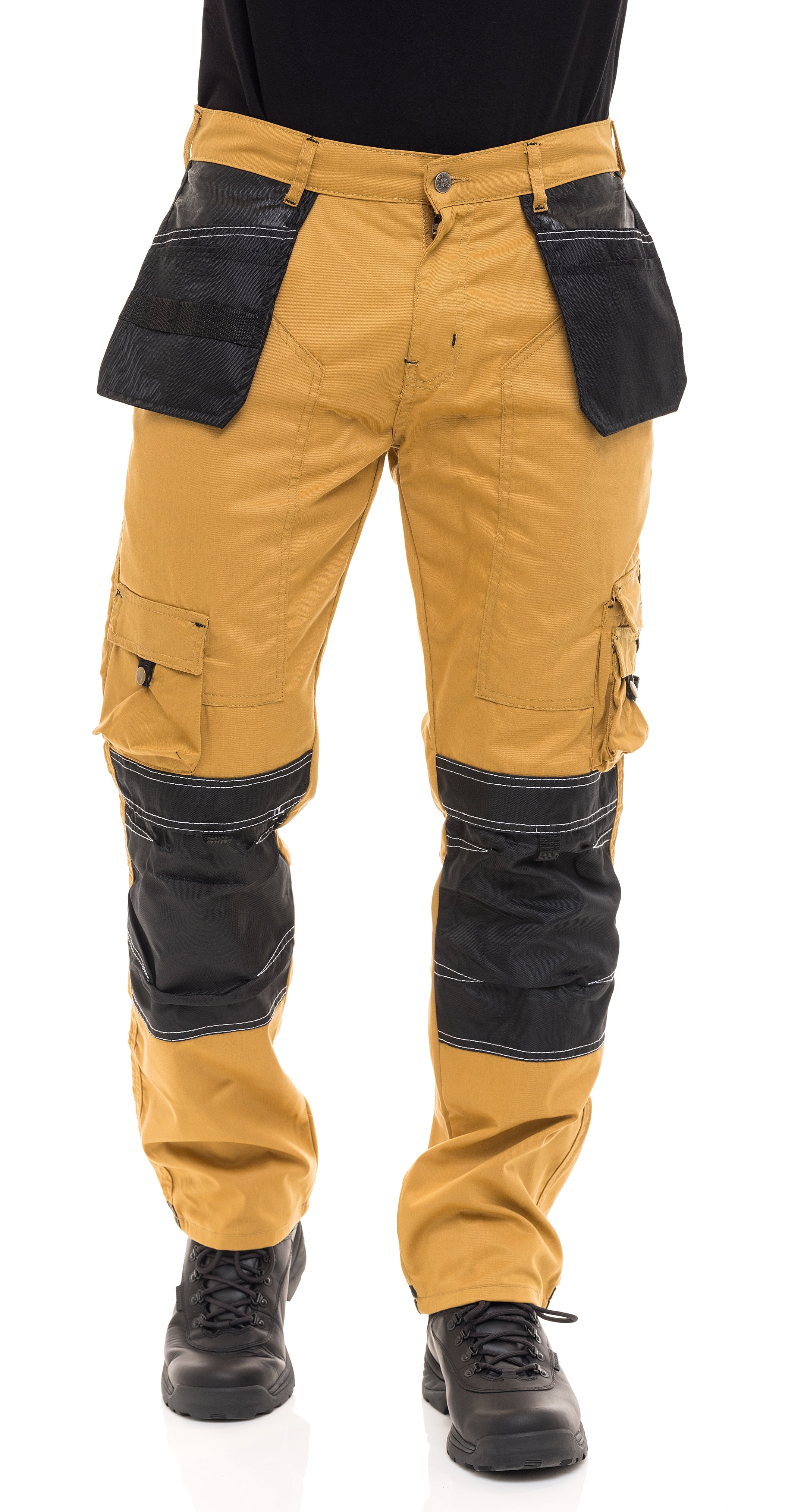 Skylinewears Mens Cordura Utility Tool Pockets Pants Carpenter Heavy Duty  Knee Reinforced Safety Work Wear Trousers B1 Khaki W30-L30
