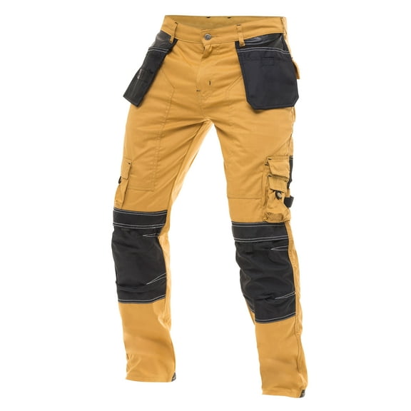 Skylinewears Mens Cordura Utility Tool Pockets Pants Carpenter Heavy Duty Knee Reinforced Safety Work Wear Trousers B1 Khaki W30-L30
