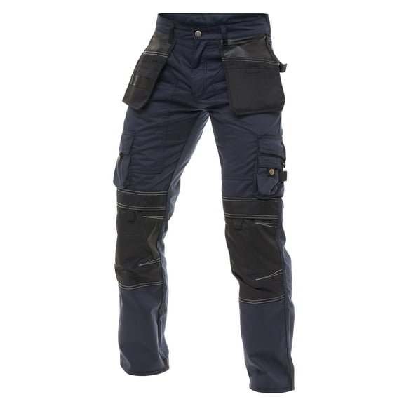 Skylinewears Mens Cordura Utility Tool Pockets Pants Carpenter Heavy Duty Knee Reinforced Safety Work Wear Trousers B1 Navy W30-L34