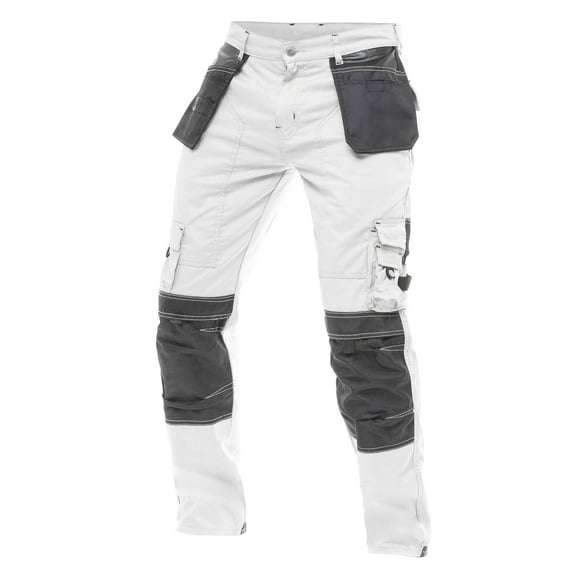 Skylinewears Mens Cordura Utility Tool Pockets Pants Carpenter Heavy Duty Knee Reinforced Safety Work Wear Trousers B1 White W30-L34