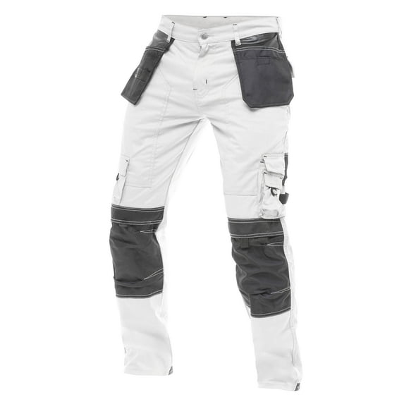 Skylinewears Mens Cordura Utility Tool Pockets Pants Carpenter Heavy Duty Knee Reinforced Safety Work Wear Trousers B1 White W34-L32