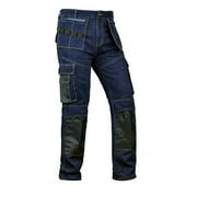 Skylinewears Mens Denim Workwear pants Cordura Knee Reinforcement Trousers Dark Blue 30-30