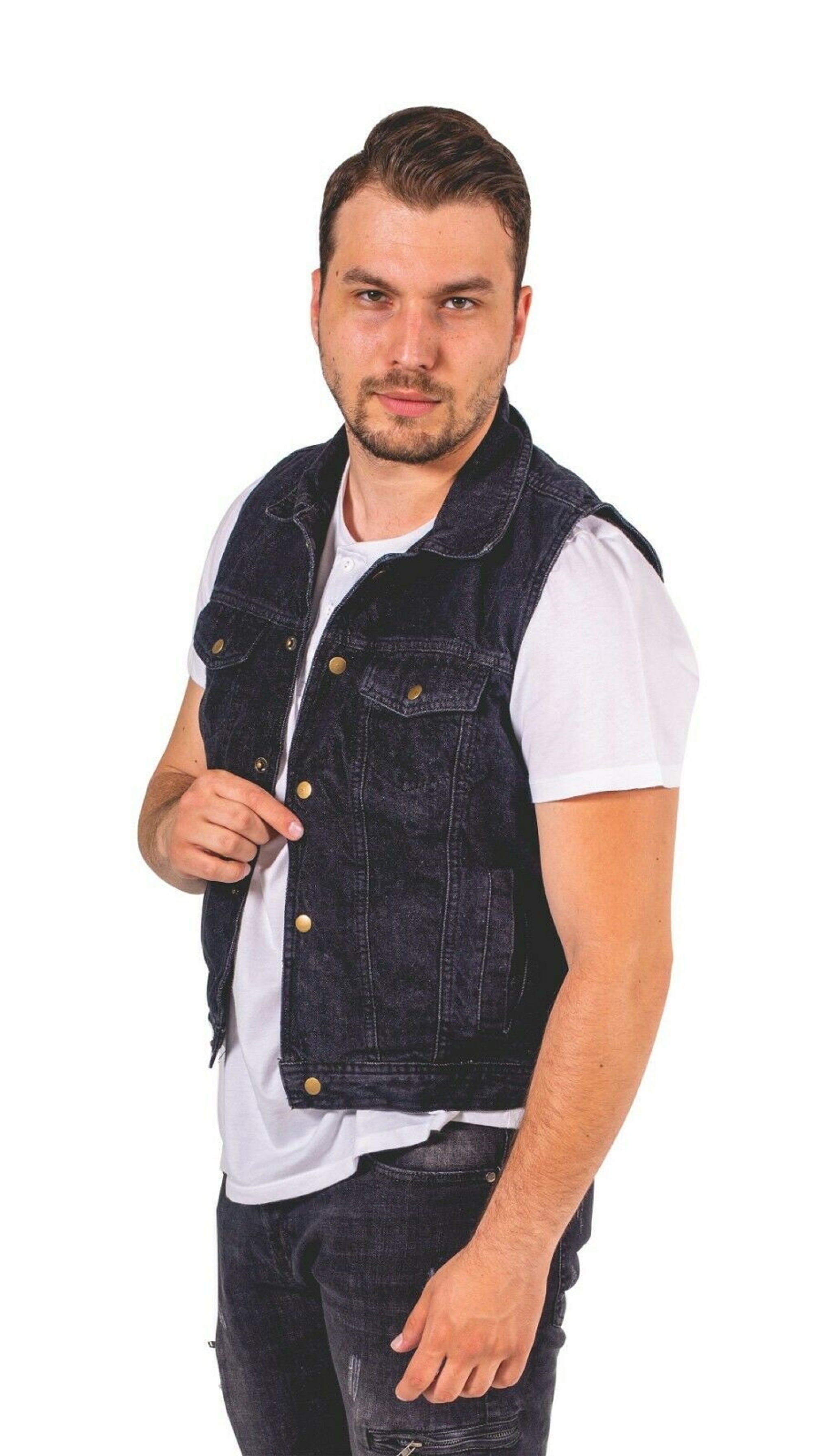 Skylinewears Mens Fashion Denim Vest Sleeveless Snap Front Cowboy Biker Jean Vest