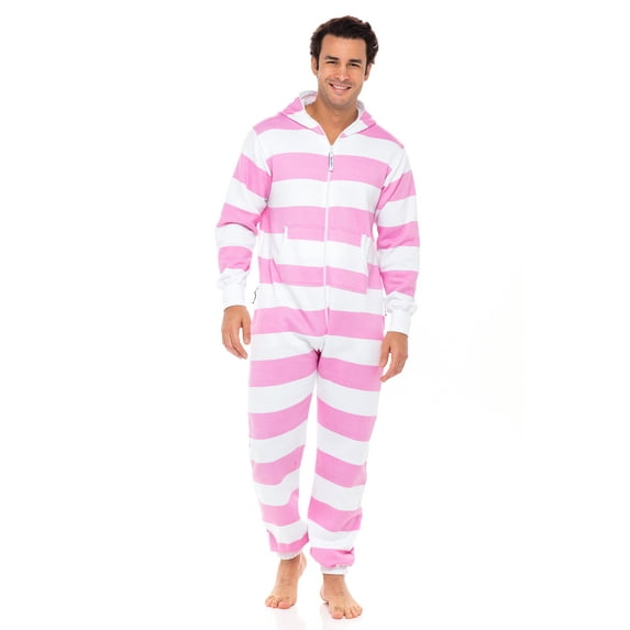 Skylinewears Mens Hooded One Piece Pajamas Adult Non Footed Printed Jumpsuit Sleepwear