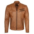 thumbnail image 1 of Skylinewears Mens Motorbike Leather Jacket 100% Genuine Lambskin Leather Biker Jacket Camel Size XXL, 1 of 7