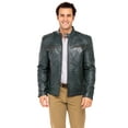 thumbnail image 1 of Skylinewears Mens Motorbike Leather Jacket 100% Genuine Sheepskin on Sale Green-Char Size S, 1 of 6