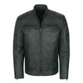 thumbnail image 1 of Skylinewears Mens Motorbike Leather Jacket Vintage Long Sleeve Stand Collar Real Leather Jackets Green Char, 1 of 7