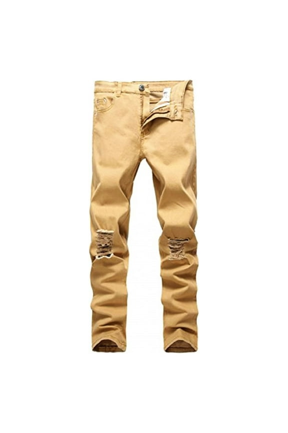 Mens Ripped Jeans Biker Leg Fashion Skinny Fit Stretch Slim Destroyed Denim Jeans