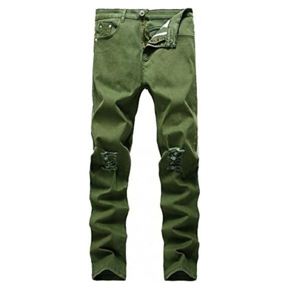 Skylinewears Mens Ripped Jeans Biker Leg Fashion Skinny Fit Stretch Slim Destroyed Denim Jeans