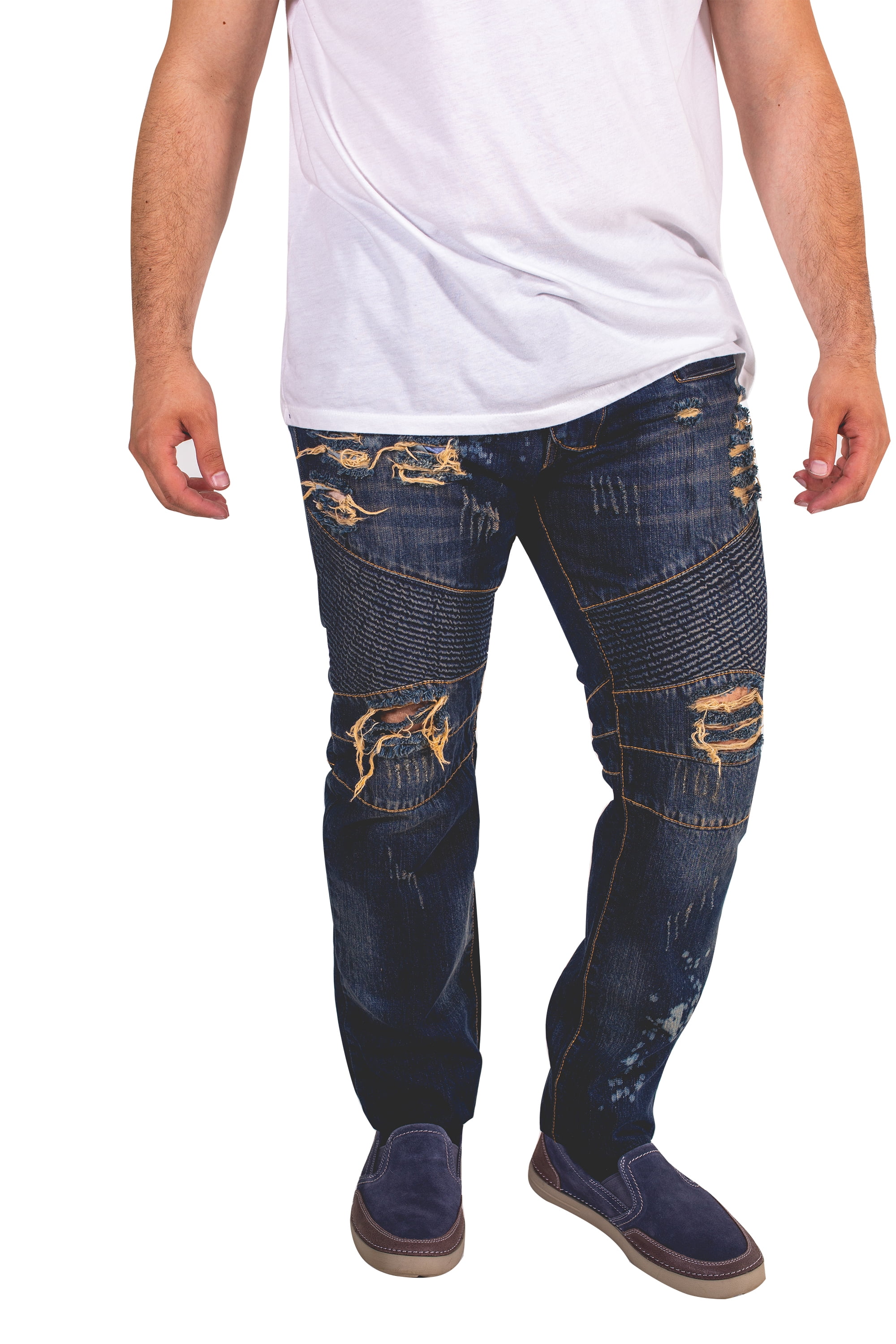Skylinewears Mens Ripped Jeans Skinny Destroyed Biker Slim Fit Straight