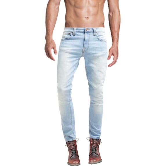 Skylinewears Mens Slim Straight Fit Jean with Stretch Skinny Denim Biker Pants Light Blue 30X30