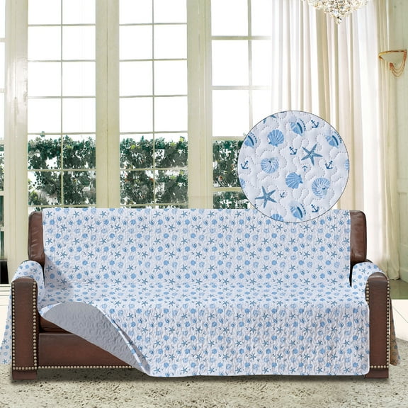 Skylinewears Reversible Sofa Cover with Pockets, Stain Resistant Couch Protectors for 2 Cushion Couch (Loveseat)
