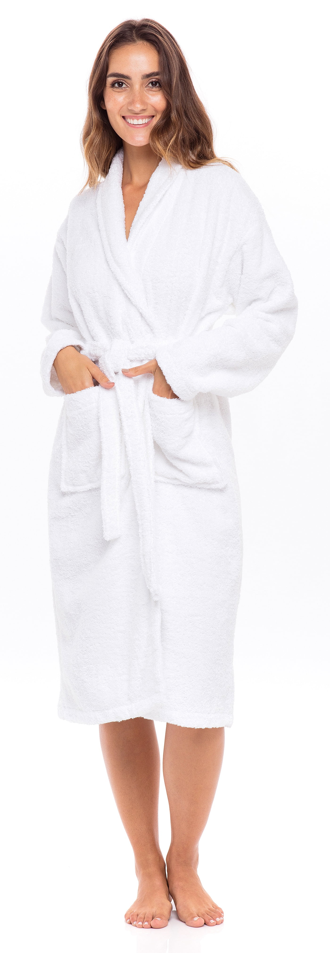 Skylinewears Woman Cotton Bathrobe Terry Cloth Knee Length Spa Bathrobe