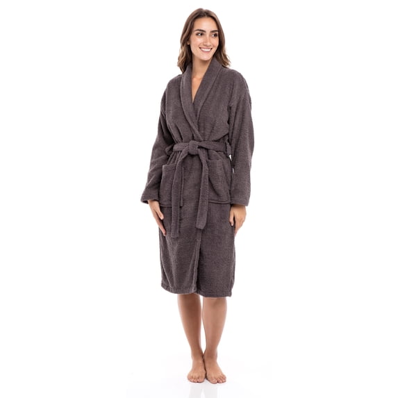Skylinewears Woman Cotton Bathrobe Terry Cloth Knee Length Spa Bathrobe Soft Shower Robe