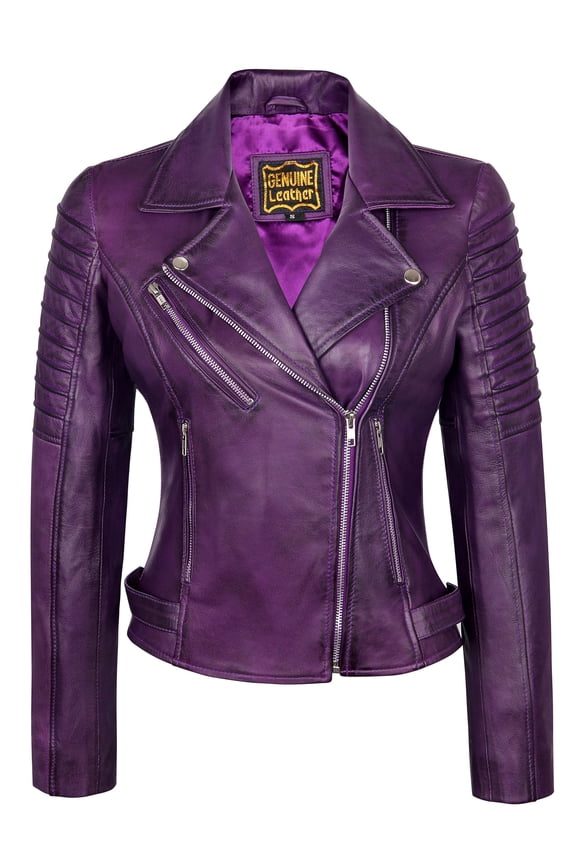 Womens Lambskin Leather Jacket Bomber Motorcycle Biker Real Leather Jacket Purple Size XXL