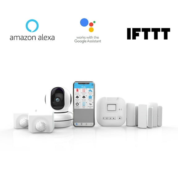 SkylinkNet Smart Home Security Alarm System Kit Model SK-240 with Wireless Camera, Compatible with Alexa, Google Assistant and IFTTT