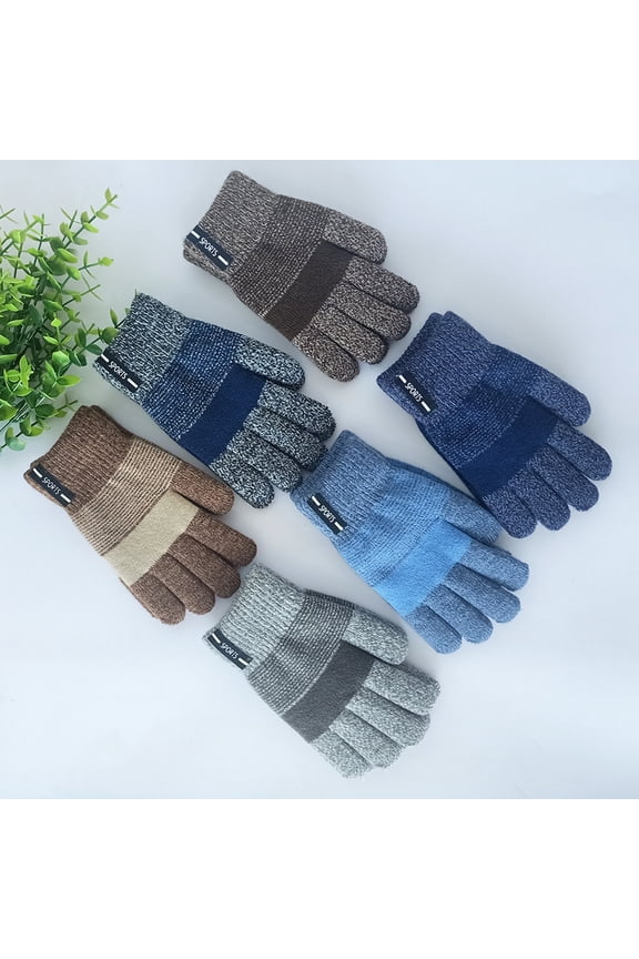 1 Pair 6-12 Years Kids Gloves Striped Knitted Autumn Winter Contrast Color Ribbed Cuff Gloves for Outdoor
