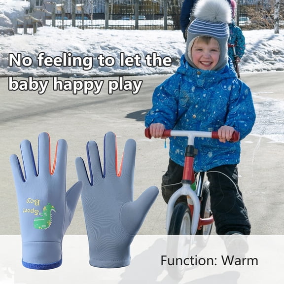 Skymirror 1 Pair Children Winter Gloves Waterproof Sport Gloves for 3-15Y Touchscreen High Elasticity Reflective Dinosaur Pattern Outdoor Playing Ski Gloves
