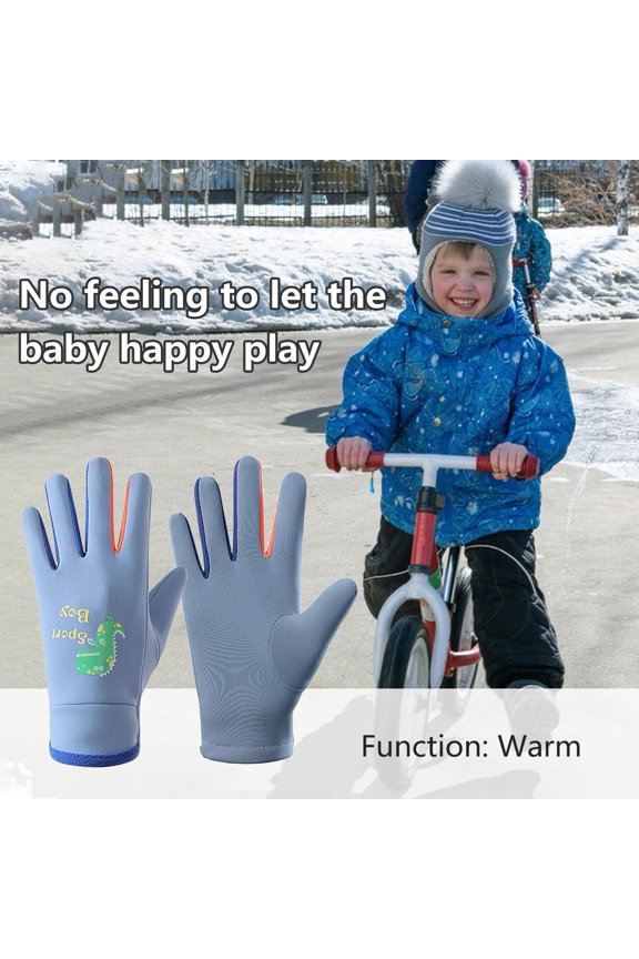 1 Pair Children Winter Gloves Waterproof Sport Gloves for 3-15Y Touchscreen High Elasticity Reflective Dinosaur Pattern Outdoor Playing Ski Gloves