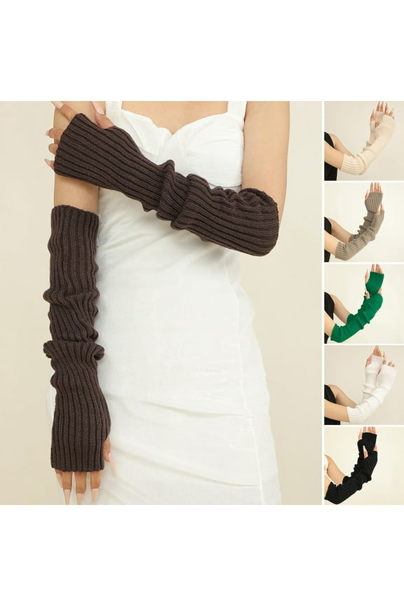 1 Pair Fall Winter Gloves Half-finger Cover Knitted High Elasticity Non-slip Over Elbow Length Arm Warmers Pure Color Arm Sleeves Keep Warm Windproof Cycling Arm Covers