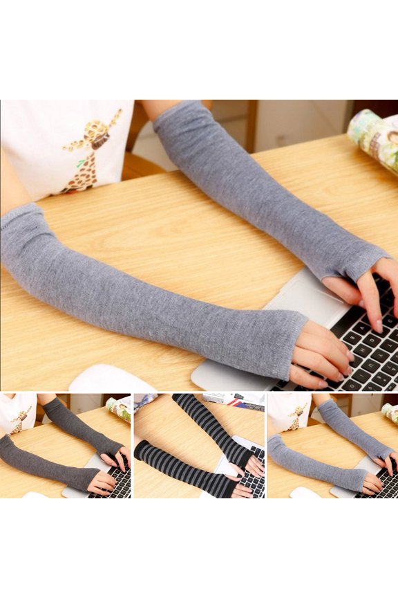 1 Pair Gloves Fingerless Knitted Solid Color Elastic Anti-slip Warm Thick Unisex Warm Soft Lengthened Over Elbow Length Cycling Riding Arm Sleeves Arm Warmer