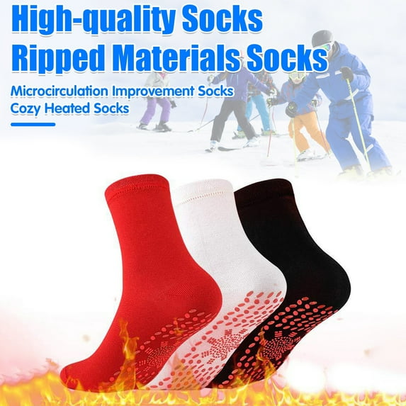 Skymirror 1 Pair Heated Socks 24 Hours Keep Your Feet Warm Silicone Soles Mid-tube High Elasticity Solid Color Sport Socks Cold Weather Cozy Socks