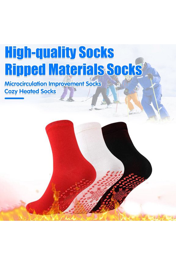 1 Pair Heated Socks 24 Hours Keep Your Feet Warm Silicone Soles Mid-tube High Elasticity Solid Color Sport Socks Cold Weather Cozy Socks