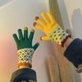 thumbnail image 1 of Skymirror 1 Pair Jacquard Pattern Patchwork Color Unisex Gloves Winter Thickened Fleece Lining Knitting Gloves, 1 of 1