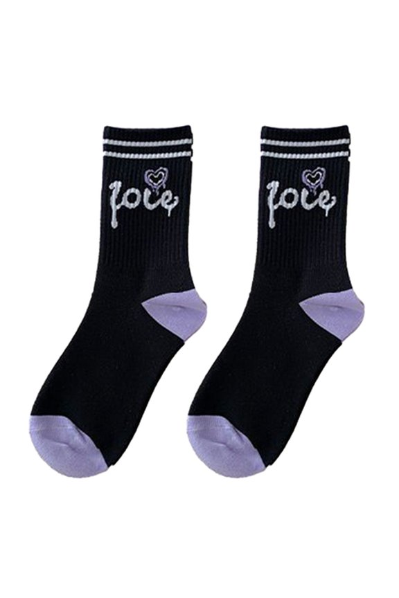 1 Pair Mid-calf Socks Korean Heart Embroidery Kawaii Hip Hop Color Matching Anti-slip Soft No Odor Sweat Absorption Lady Four Seasons Sports Socks