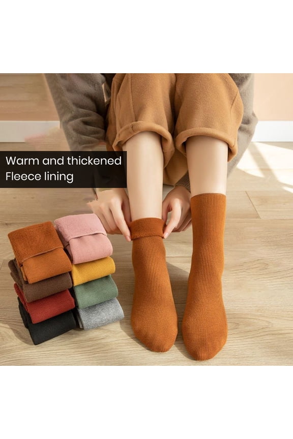 1 Pair Unisex Winter Socks Thick Soft Plush Solid Color Mid-tube High Elasticity Anti-slip Thermal Knitted Anti-skid Floor Socks Lady Men Homewear Socks