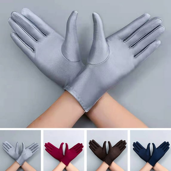 Skymirror 1 Pair Unsiex Winter Gloves Five Fingers Solid Color Elastic Anti-slip Sun Protection Breathable Soft Stage Performance Auction Ritual Girl Gloves Fall Spring Gloves