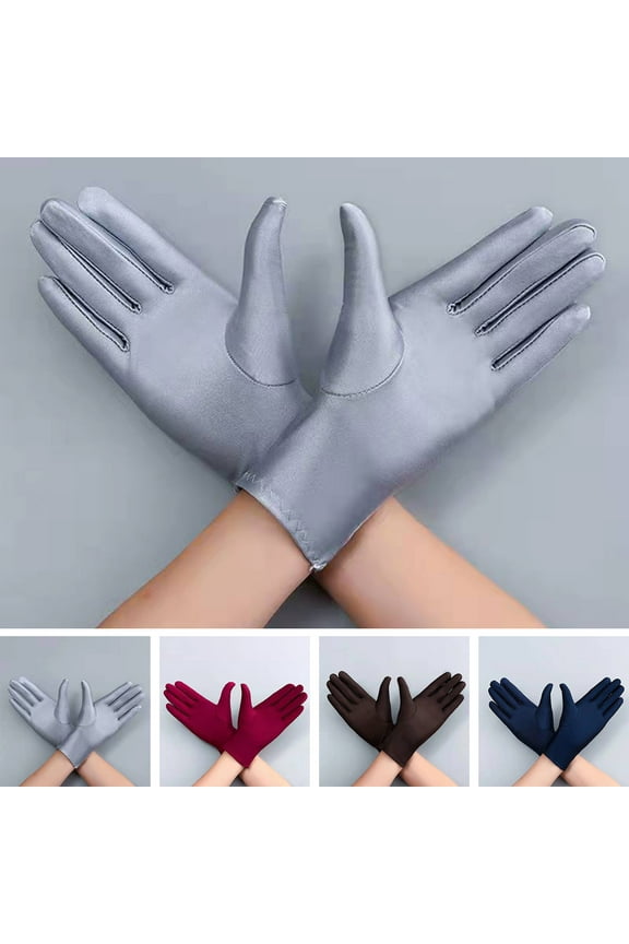 1 Pair Unsiex Winter Gloves Five Fingers Solid Color Elastic Anti-slip Sun Protection Breathable Soft Stage Performance Auction Ritual Girl Gloves Fall Spring Gloves