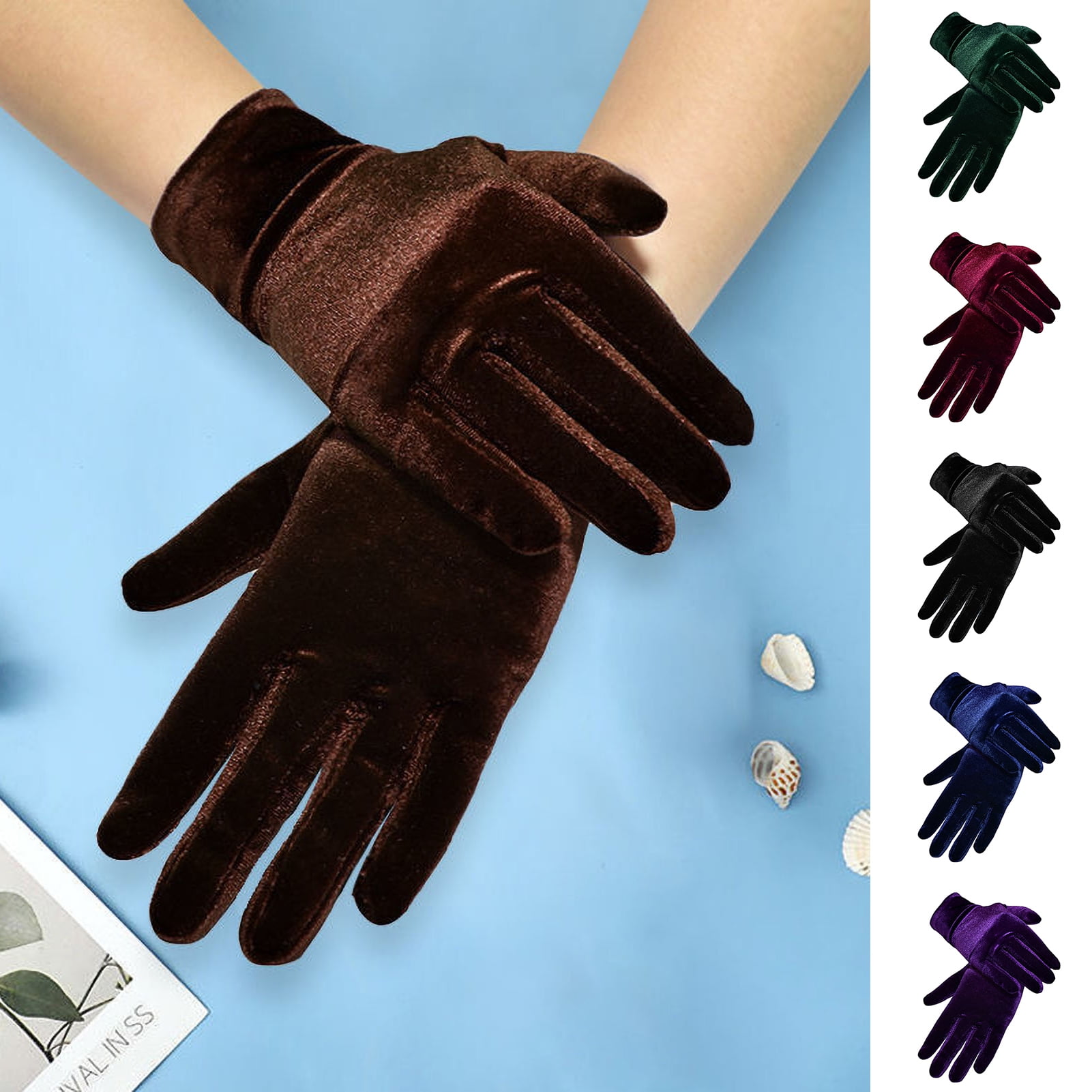 Skymirror 1 Pair Women Fall Winter Gloves Velvet Five Fingers Solid ...