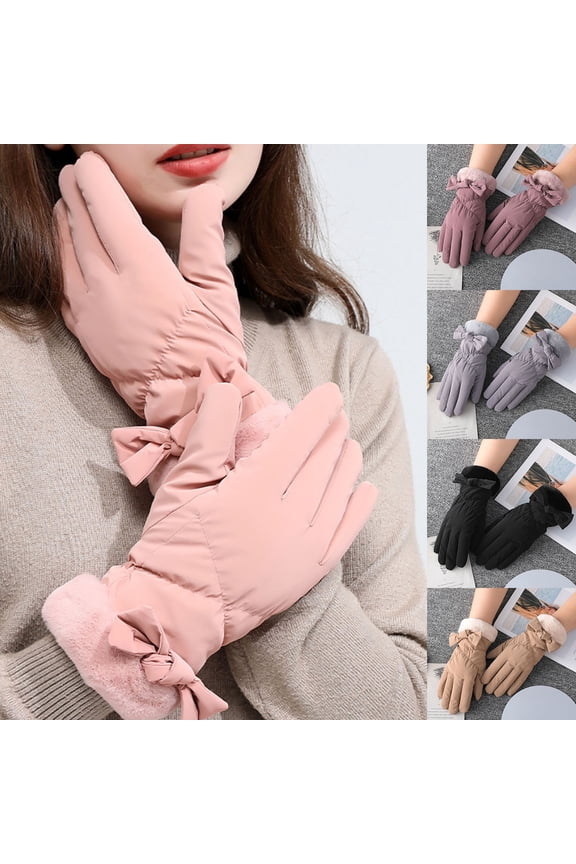 1 Pair Women Gloves Waterproof Windproof Fuzzy Full Fingers Outdoor Mittens for Skiing