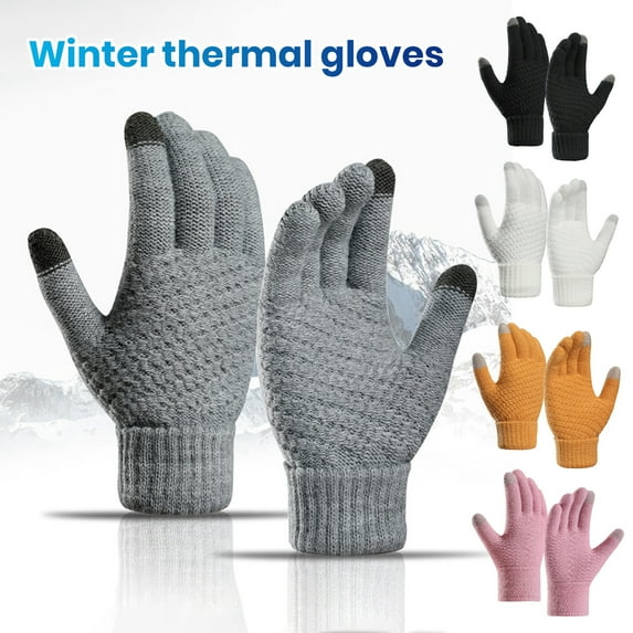 Skymirror 1 Pair Women Men Autumn Winter Knitting Gloves Solid Color Thickened Ribbed Cuffs Ridding Gloves Touch Screen Windproof Gloves