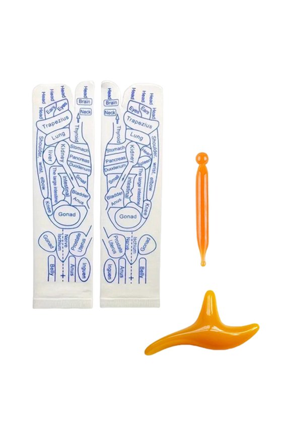 1 Set Massage Mid-calf Socks with Massage Stick Serenity Steps Legible Foot Acupuncture Point Printed Elastic Massage to Promote Circulation Beginner Health Care Reflexology Socks