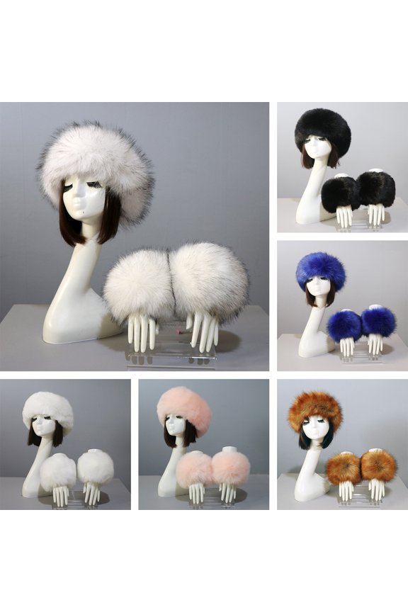 1 Set Winter Cap Cuffs Set Solid Color Fluffy Faux Fur Empty Top Soft Keep Warm Elastic Cozy Women Hat Cuffs Set for Outdoor